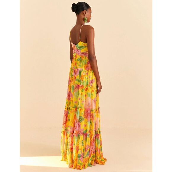 🌞 Farm Rio Yellow Macaw Bloom Maxi Dress 🦜 Size Medium – Sold Out Online - Picture 11 of 16